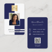 Navy blue white profiel foto corporate QR code Visitekaartje (Voorkant / Achterkant)