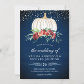 Navy Blue White Pumpkin Burgundy Floral Wedding Kaart (Voorkant)