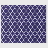 Navy Blue White Quatrefoil - Aangepaste achtergron Cadeaupapier (Vlak)