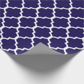 Navy Blue White Quatrefoil - Aangepaste achtergron Cadeaupapier (Hoek)