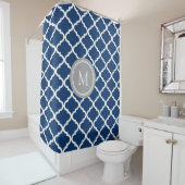 Navy Blue White Quatrefoil Monogram Shower Curtain Douchegordijn (In situ)