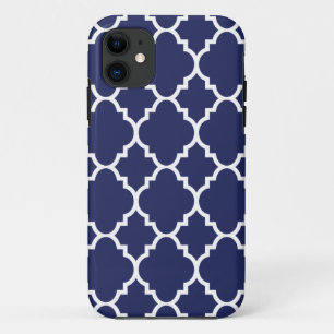 Navy Blue White Quatrefoil Moroccan Pattern Case-Mate iPhone Case