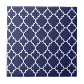 Navy Blue White Quatrefoil Moroccan Pattern Tegeltje (Voorkant)