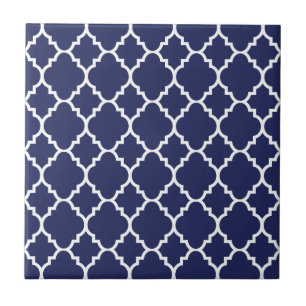 Navy Blue White Quatrefoil Moroccan Pattern Tegeltje