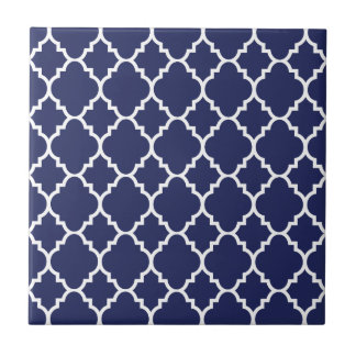 Navy Blue White Quatrefoil Moroccan Pattern Tegeltje