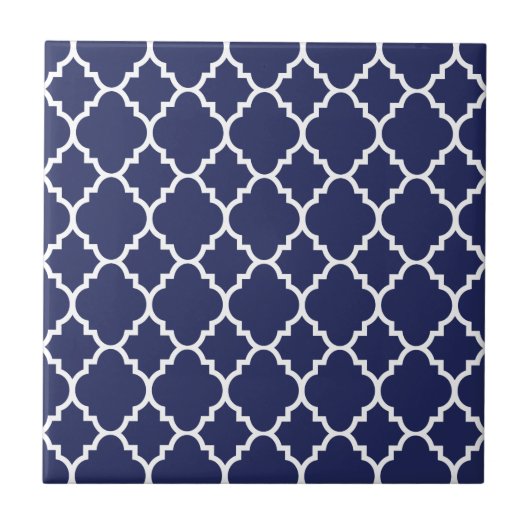Navy Blue White Quatrefoil Moroccan Pattern Tegeltje (Voorkant)