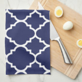 Navy Blue White Quatrefoil Moroccan Pattern Theedoek (Quarter Fold)