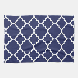 Navy Blue White Quatrefoil Moroccan Pattern Theedoek