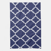 Navy Blue White Quatrefoil Moroccan Pattern Theedoek (Verticaal)