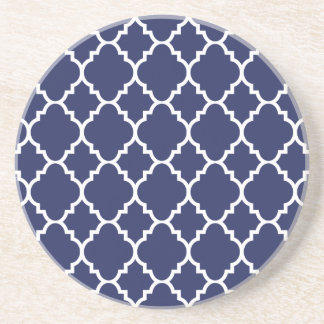 Navy Blue White Quatrefoil Moroccan Pattern Zandsteen Onderzetter