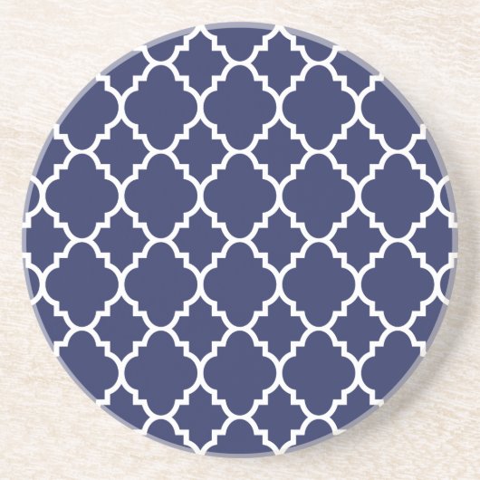 Navy Blue White Quatrefoil Moroccan Pattern Zandsteen Onderzetter (Voorkant)
