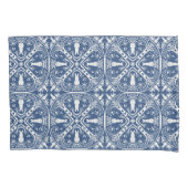 Navy Blue & White Rabbit & Bird Medallion Pattern Kussensloop (Voorkant)