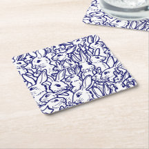 Navy Blue White Rabbit Bunny Drawing Cute Unique