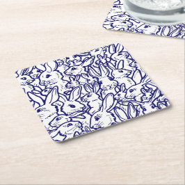 Navy Blue White Rabbit Bunny Drawing Cute Unique Kartonnen Onderzetters