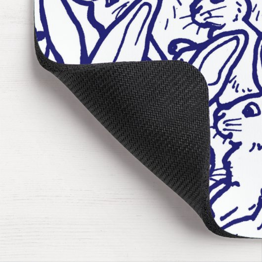 Navy Blue White Rabbit Bunny Drawing Cute Unique Muismat (Hoek)