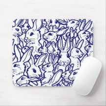 Navy Blue White Rabbit Bunny Drawing Cute Unique