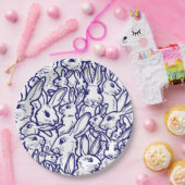 Navy Blue White Rabbit Bunny Drawing Cute Unique Papieren Bordje (Feest)