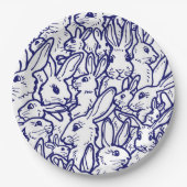 Navy Blue White Rabbit Bunny Drawing Cute Unique Papieren Bordje (Voorkant)