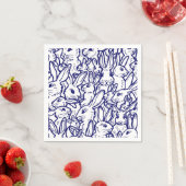 Navy Blue White Rabbit Bunny Drawing Cute Unique Servet (Insitu)