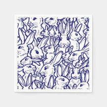 Navy Blue White Rabbit Bunny Drawing Cute Unique