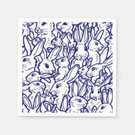 Navy Blue White Rabbit Bunny Drawing Cute Unique Servet