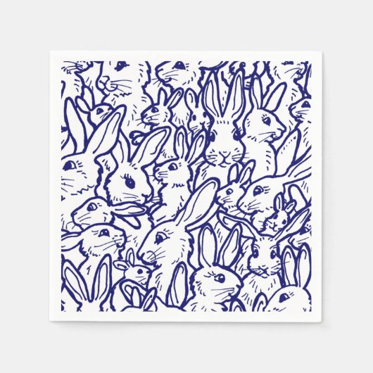 Navy Blue White Rabbit Bunny Drawing Cute Unique Servet (Voorkant)