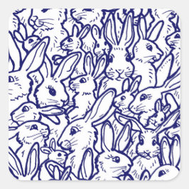 Navy Blue White Rabbit Bunny Drawing Cute Unique Vierkante Sticker