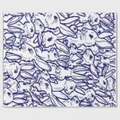 Navy Blue White Rabbit Bunny Large Pattern Cadeaupapier (Vlak)