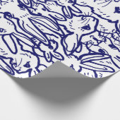Navy Blue White Rabbit Bunny Large Pattern Cadeaupapier (Hoek)