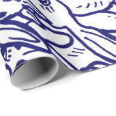 Navy Blue White Rabbit Bunny Large Pattern Cadeaupapier (Rol Hoek)