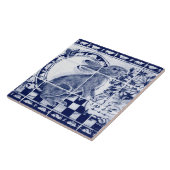 Navy Blue White Rabbit Dedham Pottery Delft Mural Tegeltje (Zijkant)