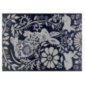 Navy Blue White Rabbit Floral Folk Scandinavian Snijplank (Voorkant)
