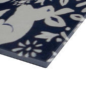 Navy Blue White Rabbit Floral Folk Scandinavian Snijplank (Hoek)