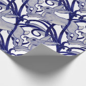 Navy Blue White Rabbit Hare Bunny Art Deco Scroll Cadeaupapier (Hoek)