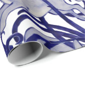 Navy Blue White Rabbit Hare Bunny Art Deco Scroll Cadeaupapier (Rol Hoek)