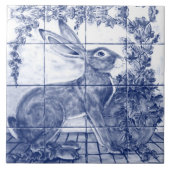 Navy Blue White Rabbit Hare Ivy Ceramic Tile Mural Tegeltje (Voorkant)