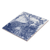 Navy Blue White Rabbit Hare Ivy Ceramic Tile Mural Tegeltje (Zijkant)