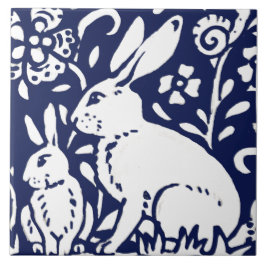 Navy Blue White Rabbit Hare Woodland Animal Trivet Tegeltje