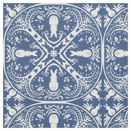 Navy Blue & White Rabbit Tile Delft Dedham Bunny Stof (Swatch)