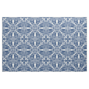 Navy Blue & White Rabbit Tile Delft Dedham Bunny Stof