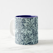 Navy Blue White Rabbit William Morris Tweekleurige Koffiemok (Voorkant links)