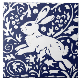 Navy Blue White Rabbit Woodland Animal Foliage Tegeltje