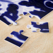 Navy Blue White Rabbit Woodland Elegant Animal Art Legpuzzel (Zijkant)