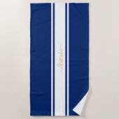 Navy Blue White Racing Stripes Gold Monogram Strandlaken (Voorkant)