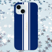 Navy Blue White Racing Stripes Gold Monogrammed Case-Mate iPhone Case