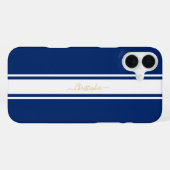 Navy Blue White Racing Stripes Gold Monogrammed iPhone Hoesje (Achterkant horizontaal)