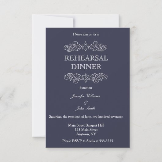 Navy Blue & White Rehearsal Dinner Invitations Kaart (Voorkant)
