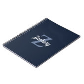 Navy Blue White Retro Monogram op maat Notitieboek (Linkerzijde)
