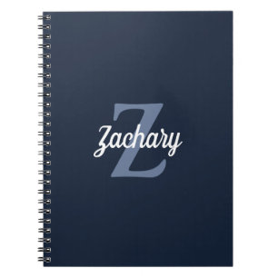 Navy Blue White Retro Monogram op maat Notitieboek