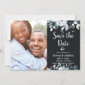 Navy Blue White Rose Floral Wedding Save the Date Magnetische Uitnodiging (Voorkant)